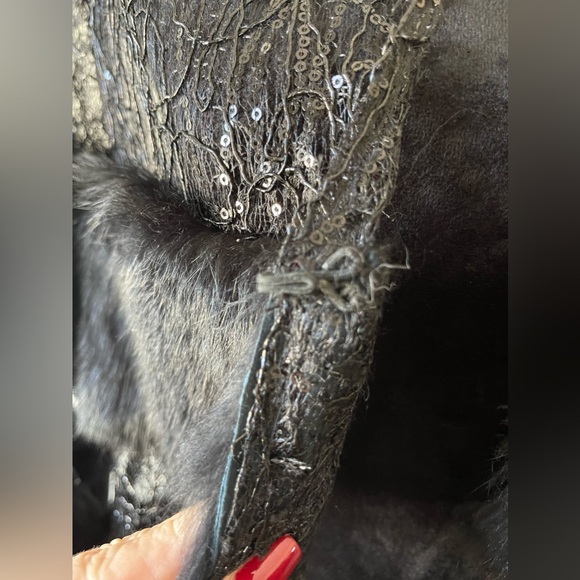 NWT Alberto Makali 100% rabbit fur w/ lace/sequin combo jacket, size L - Picture 4 of 13